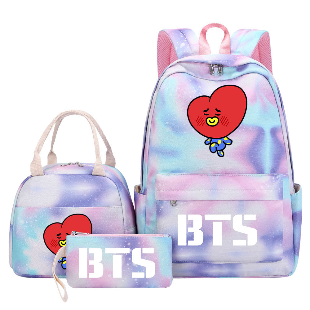 BTS TATA Pink Starry Sky SchoolBag Backpack Lunch Box Bag Book Pencil Bags 3pcs Set