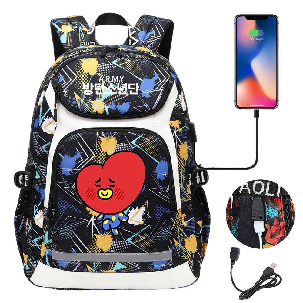Kpop BTS TATA USB Charging Backpack School NoteBook Laptop Travel Bags