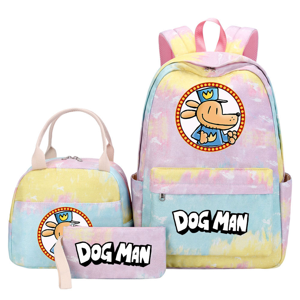 Dog Man Pink Starry Sky SchoolBag Backpack Lunch Box Bag Book Pencil Bags 3pcs Set