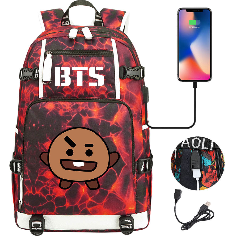 BTS Cartoon Shooky USB Charging Backpack School NoteBook Laptop Travel Bags