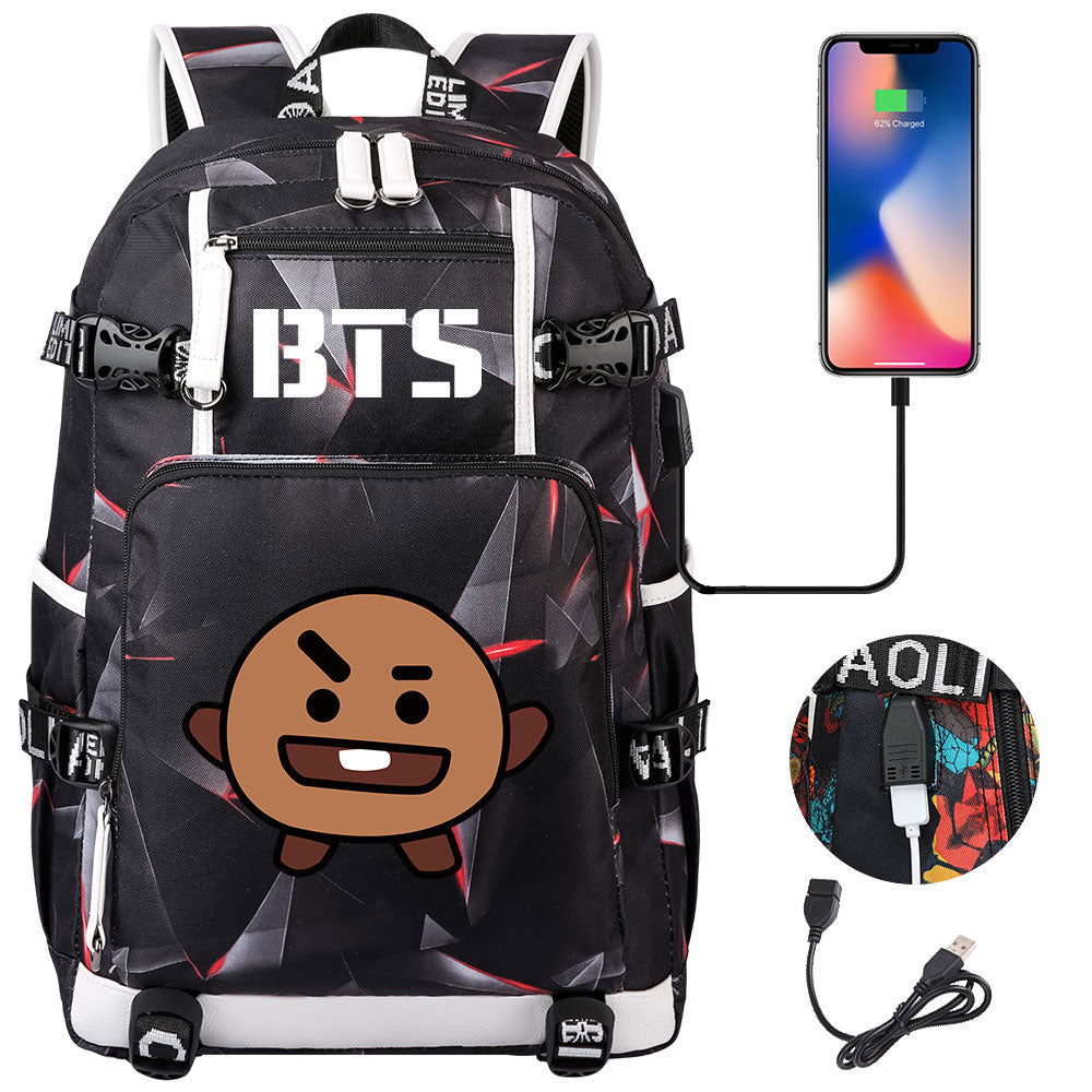 BTS Cartoon Shooky USB Charging Backpack School NoteBook Laptop Travel Bags