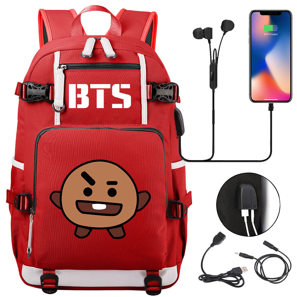 BTS Cartoon Shooky USB Charging Backpack School NoteBook Laptop Travel Bags