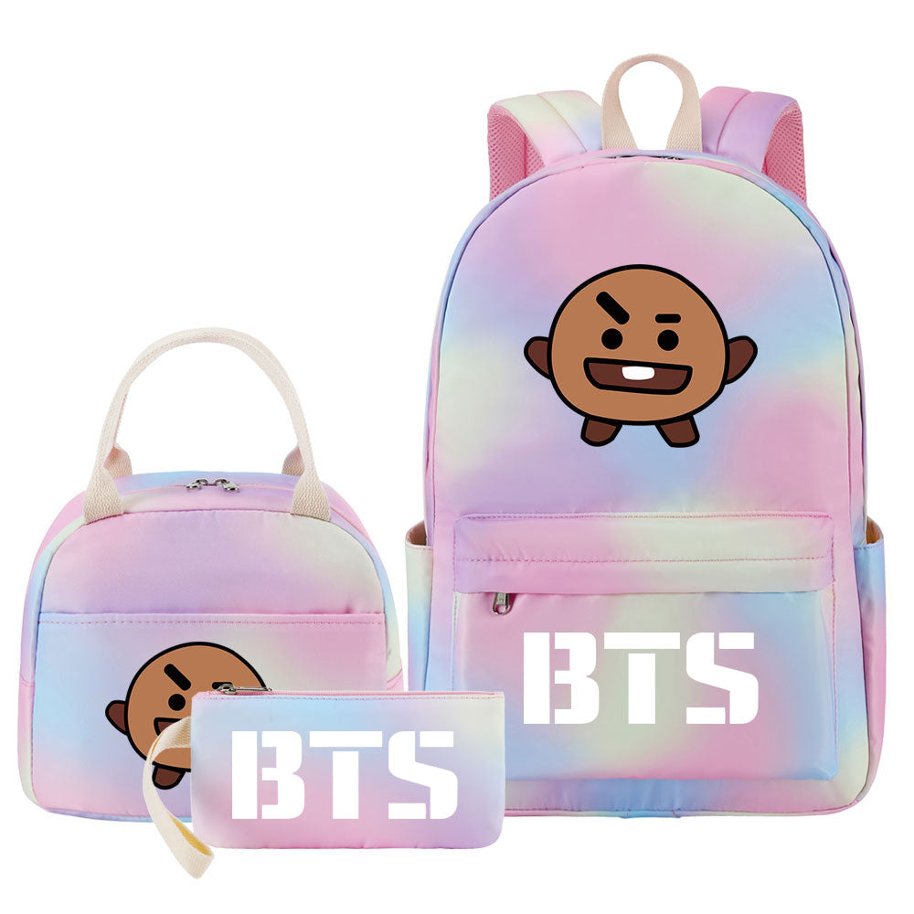 BTS Shooky Pink Starry Sky SchoolBag Backpack Lunch Box Bag Book Pencil Bags 3pcs Set