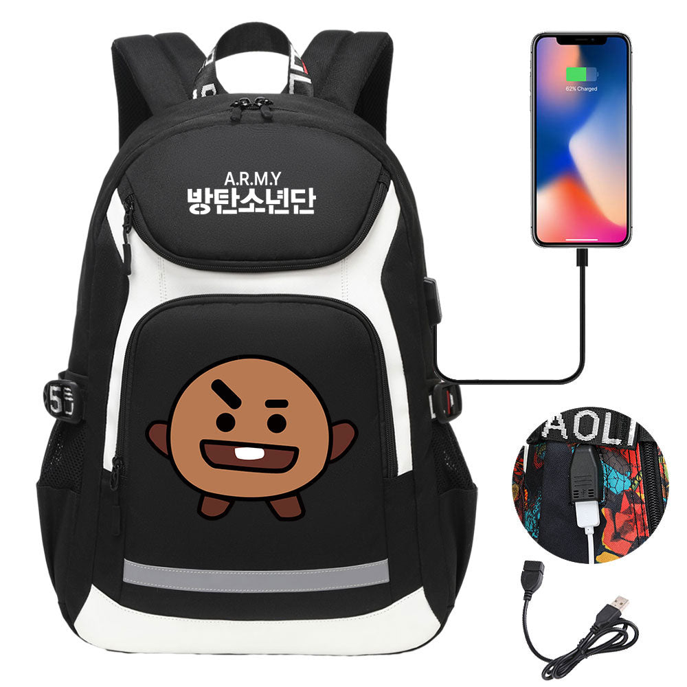 Kpop BTS Shooky USB Charging Backpack School NoteBook Laptop Travel Bags