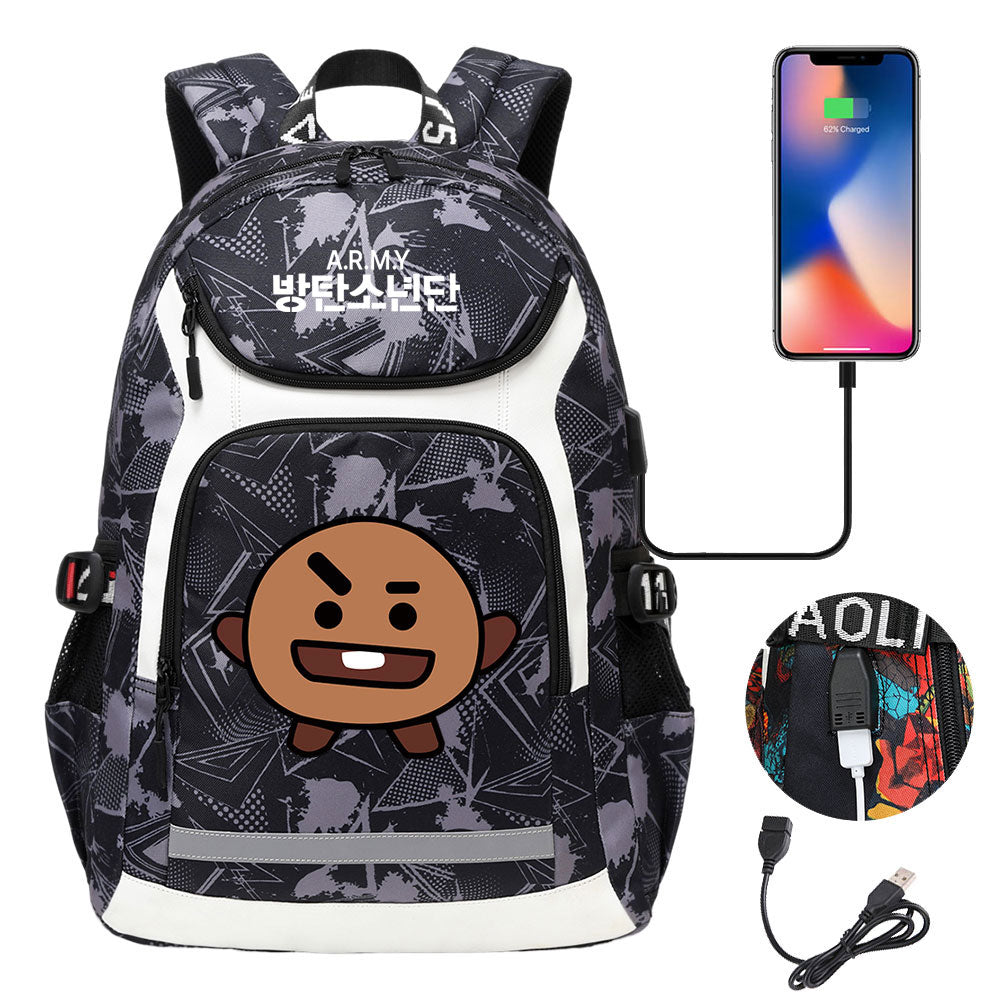 Kpop BTS Shooky USB Charging Backpack School NoteBook Laptop Travel Bags