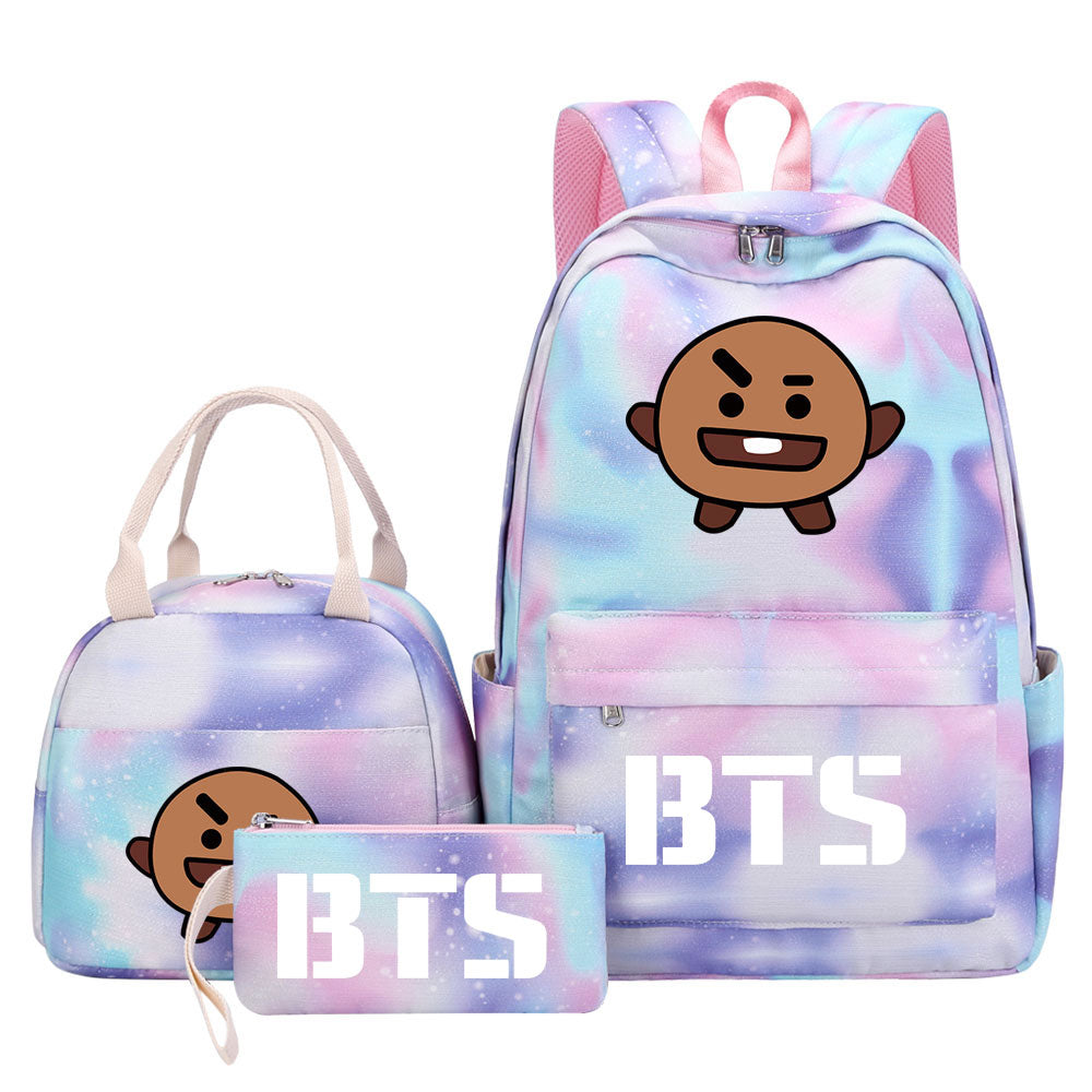 BTS Shooky Pink Starry Sky SchoolBag Backpack Lunch Box Bag Book Pencil Bags 3pcs Set