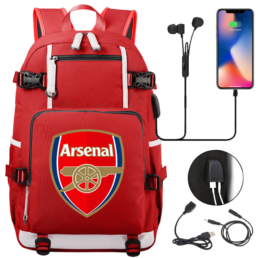 Arsenal Football Club USB Charging Backpack School NoteBook Laptop Travel Bags