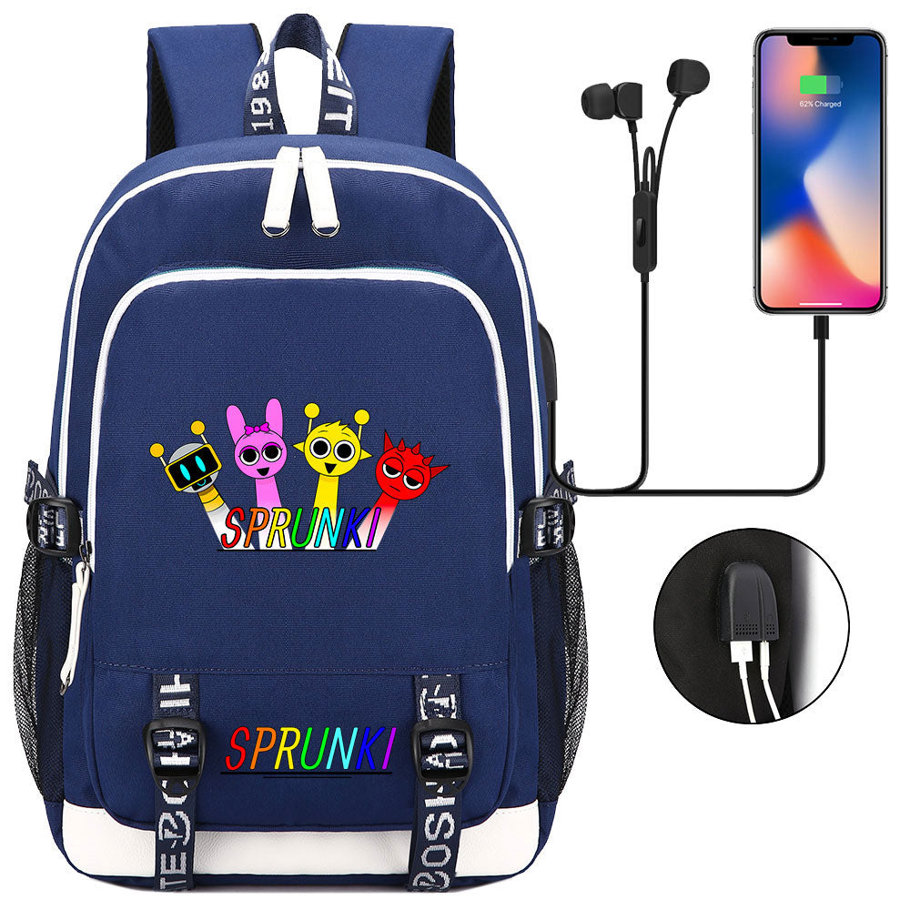 Sprunki USB Charging Backpack School Note Book Laptop Travel Bags