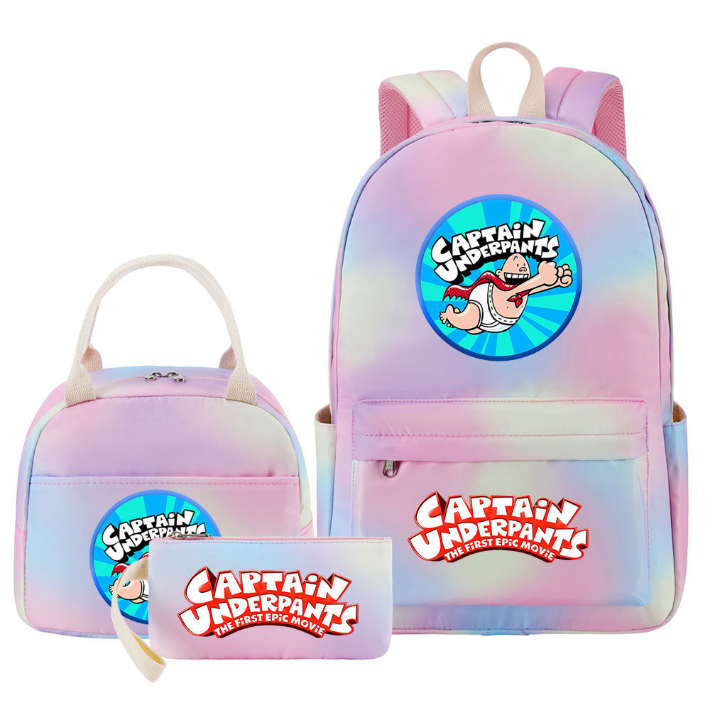 Captain Underpants Pink Starry Sky SchoolBag Backpack Lunch Box Bag Book Pencil Bags 3pcs Set