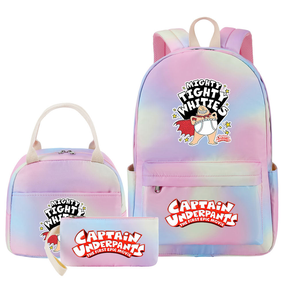 Captain Underpants Pink Starry Sky SchoolBag Backpack Lunch Box Bag Book Pencil Bags 3pcs Set