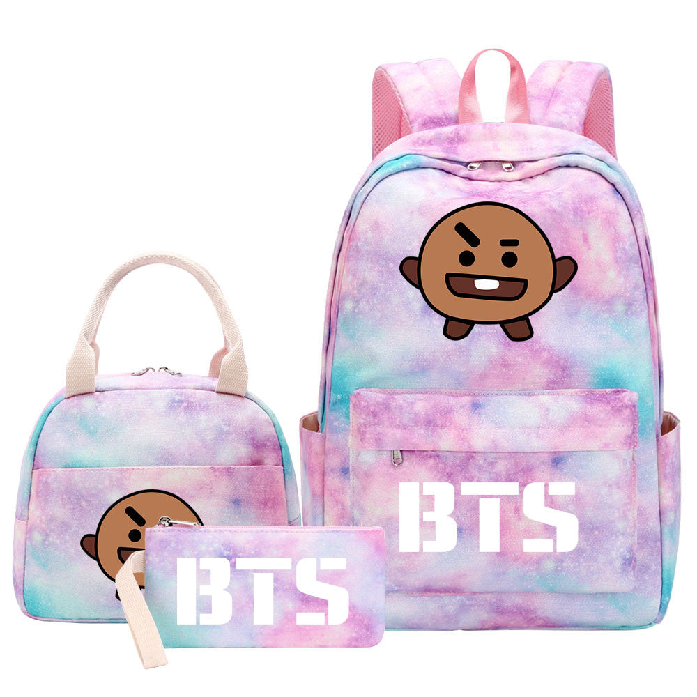 BTS Shooky Pink Starry Sky SchoolBag Backpack Lunch Box Bag Book Pencil Bags 3pcs Set