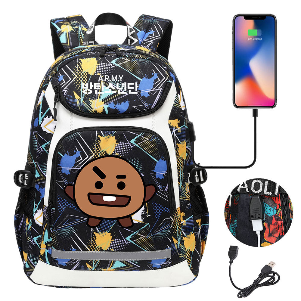 Kpop BTS Shooky USB Charging Backpack School NoteBook Laptop Travel Bags