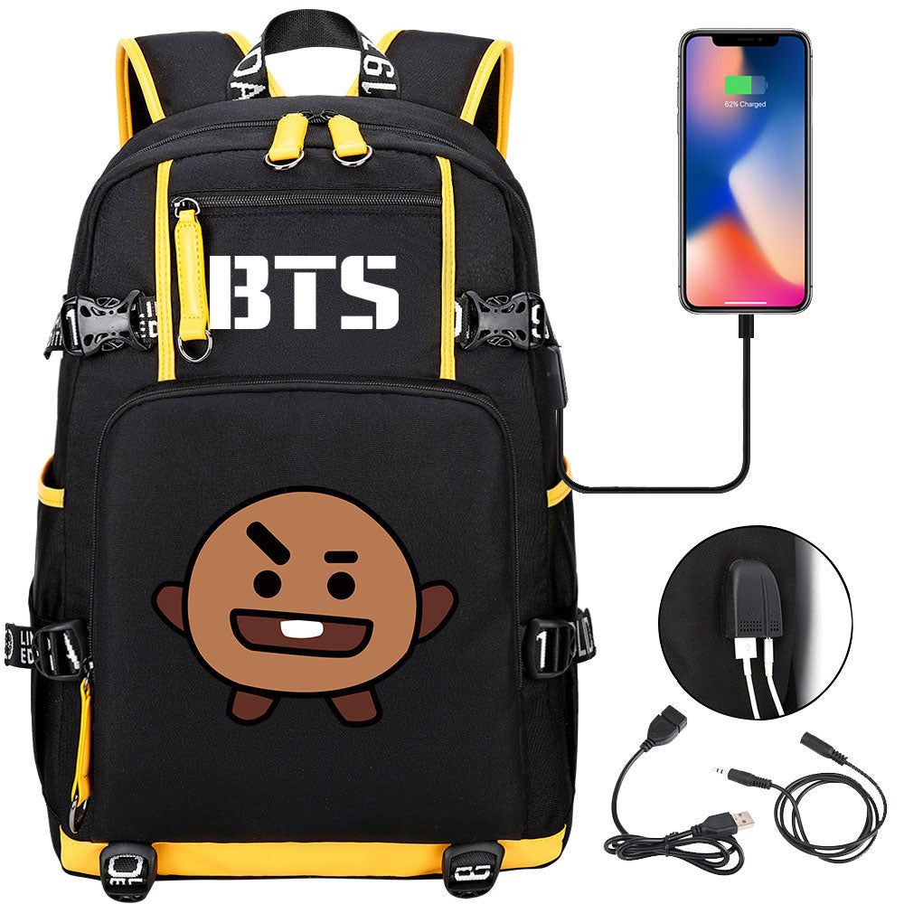 BTS Cartoon Shooky USB Charging Backpack School NoteBook Laptop Travel Bags
