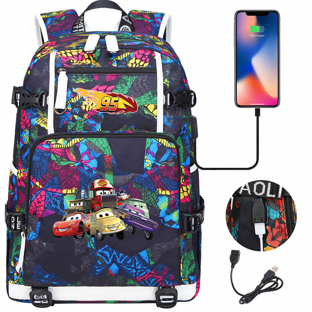 Cars Lightning USB Charging Backpack School NoteBook Laptop Travel Bags