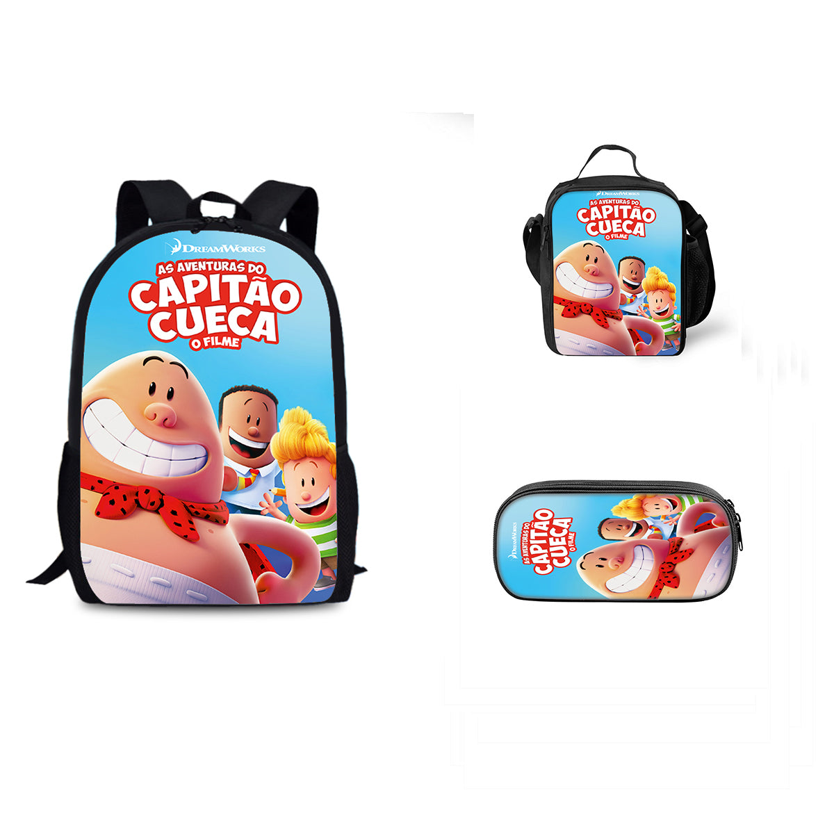 Captain Underpants Schoolbag Backpack Lunch Bag Pencil Case 3pcs Set Gift for Kids Students