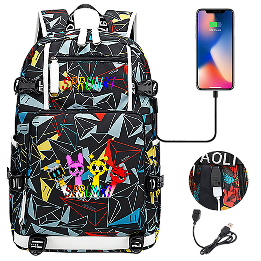 Sprunki USB Charging Backpack School NoteBook Laptop Travel Bags