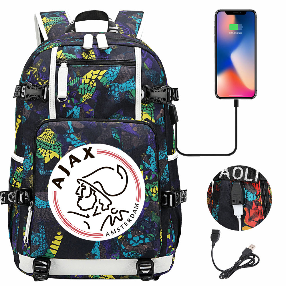 Amsterdamsche Football Club USB Charging Backpack School NoteBook Laptop Travel Bags
