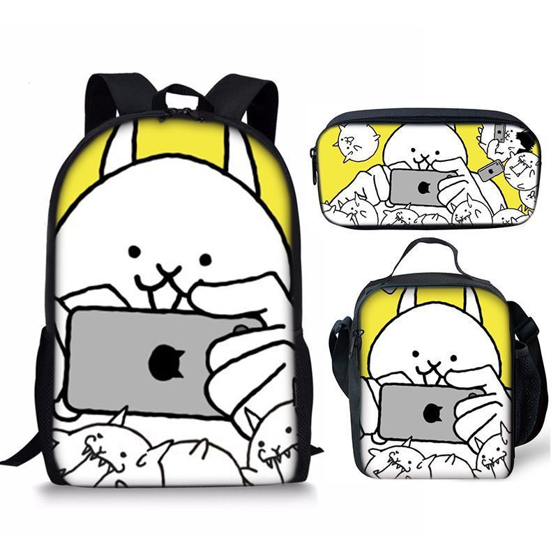 The Battle Cats Schoolbag Backpack Lunch Bag Pencil Case 3pcs Set Gift for Kids Students
