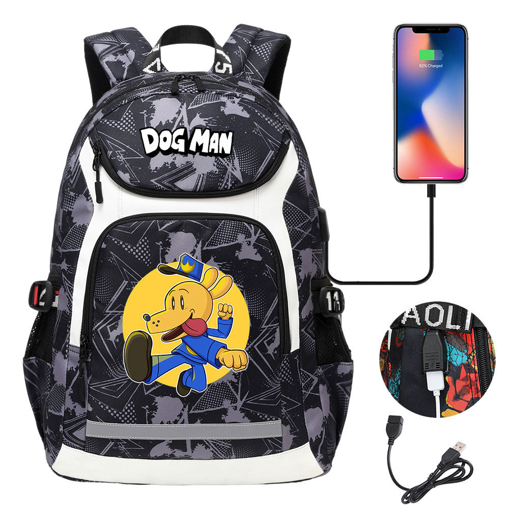 Dog Man USB Charging Backpack School NoteBook Laptop Travel Bags