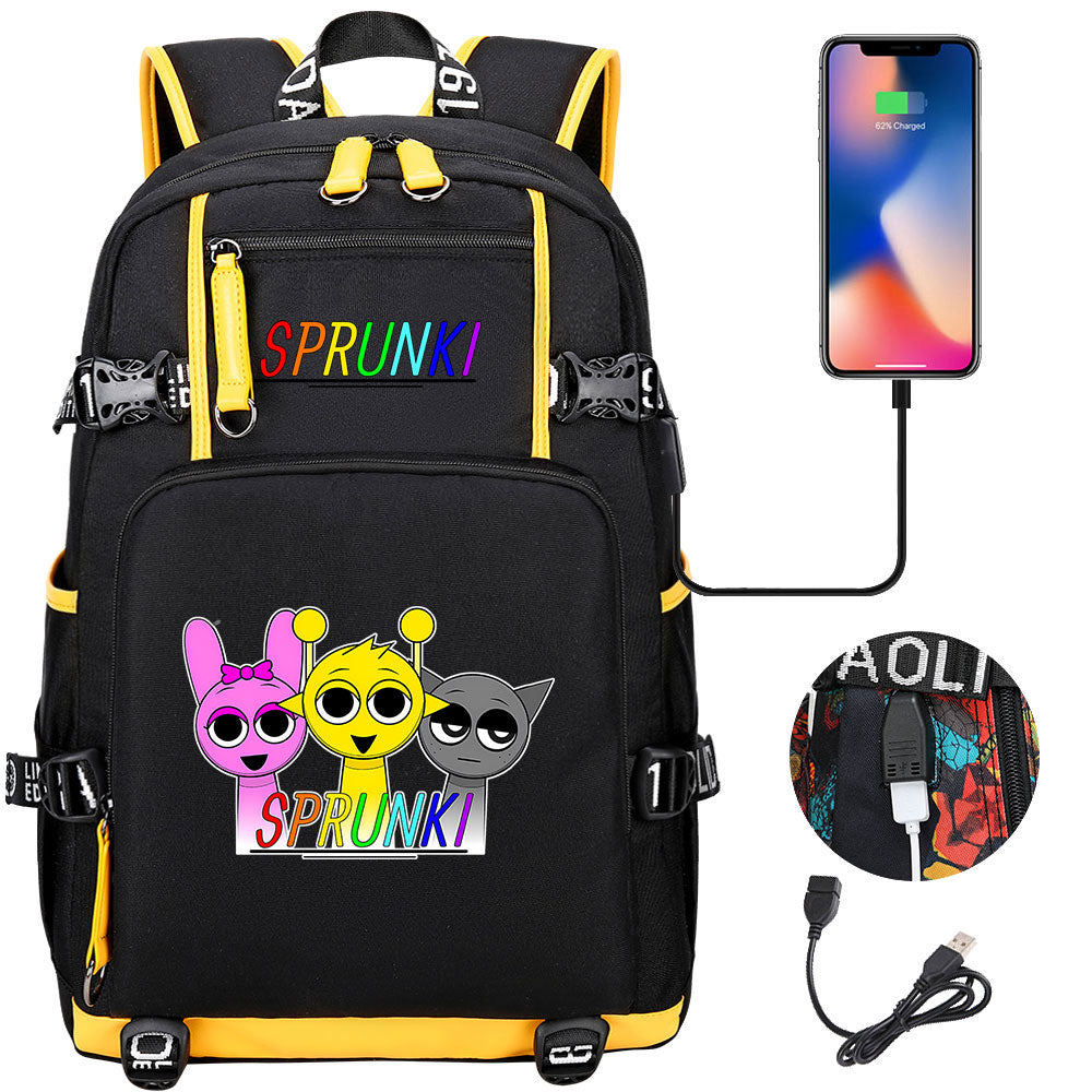 Sprunki USB Charging Backpack School NoteBook Laptop Travel Bags