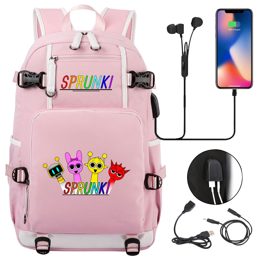 Sprunki USB Charging Backpack School NoteBook Laptop Travel Bags