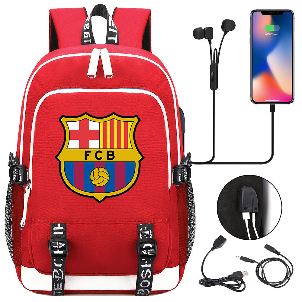Barcelona Football Club  USB Charging Backpack School Note Book Laptop Travel Bags