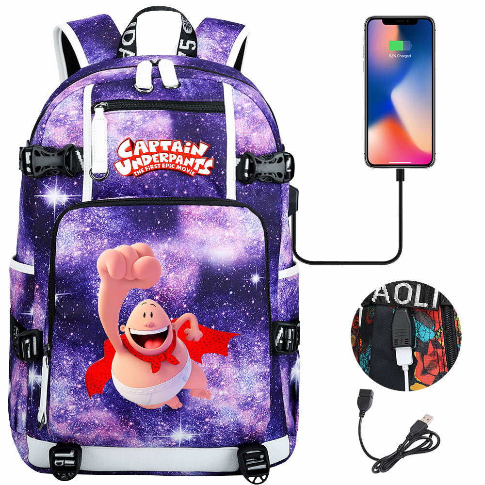 Captain Underpants USB Charging Backpack School NoteBook Laptop Travel Bags