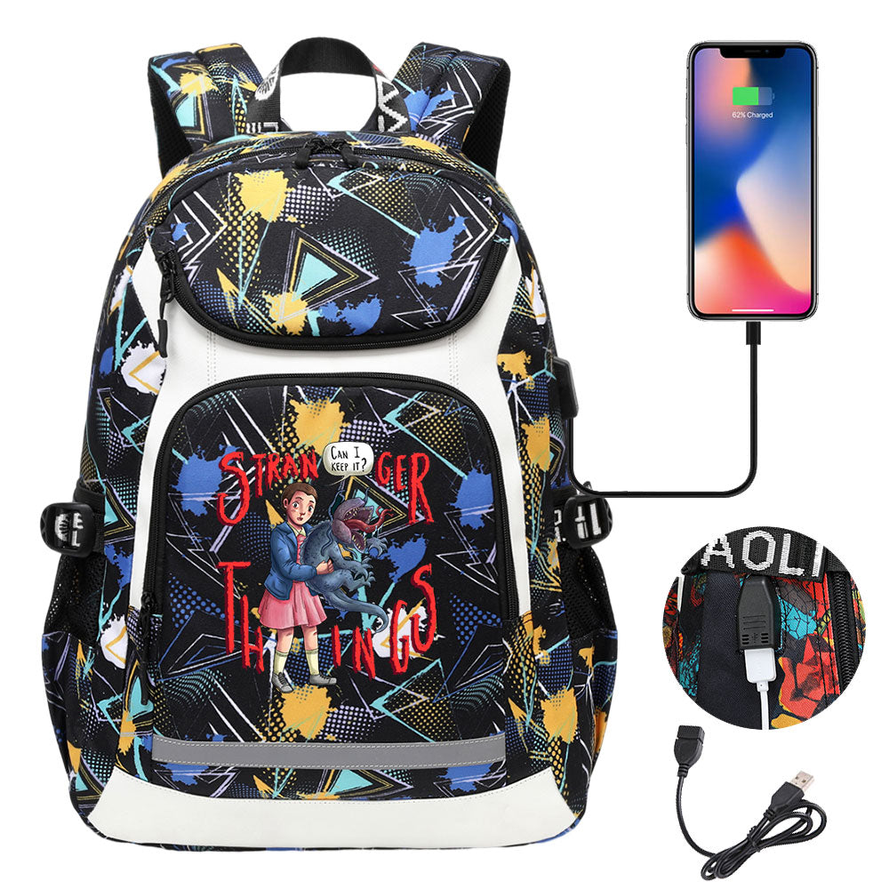 Strangers Things El USB Charging Backpack School NoteBook Laptop Travel Bags
