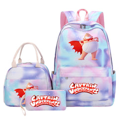 Captain Underpants Pink Starry Sky SchoolBag Backpack Lunch Box Bag Book Pencil Bags 3pcs Set