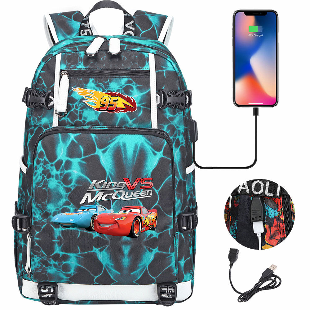 Cars Lightning USB Charging Backpack School NoteBook Laptop Travel Bags