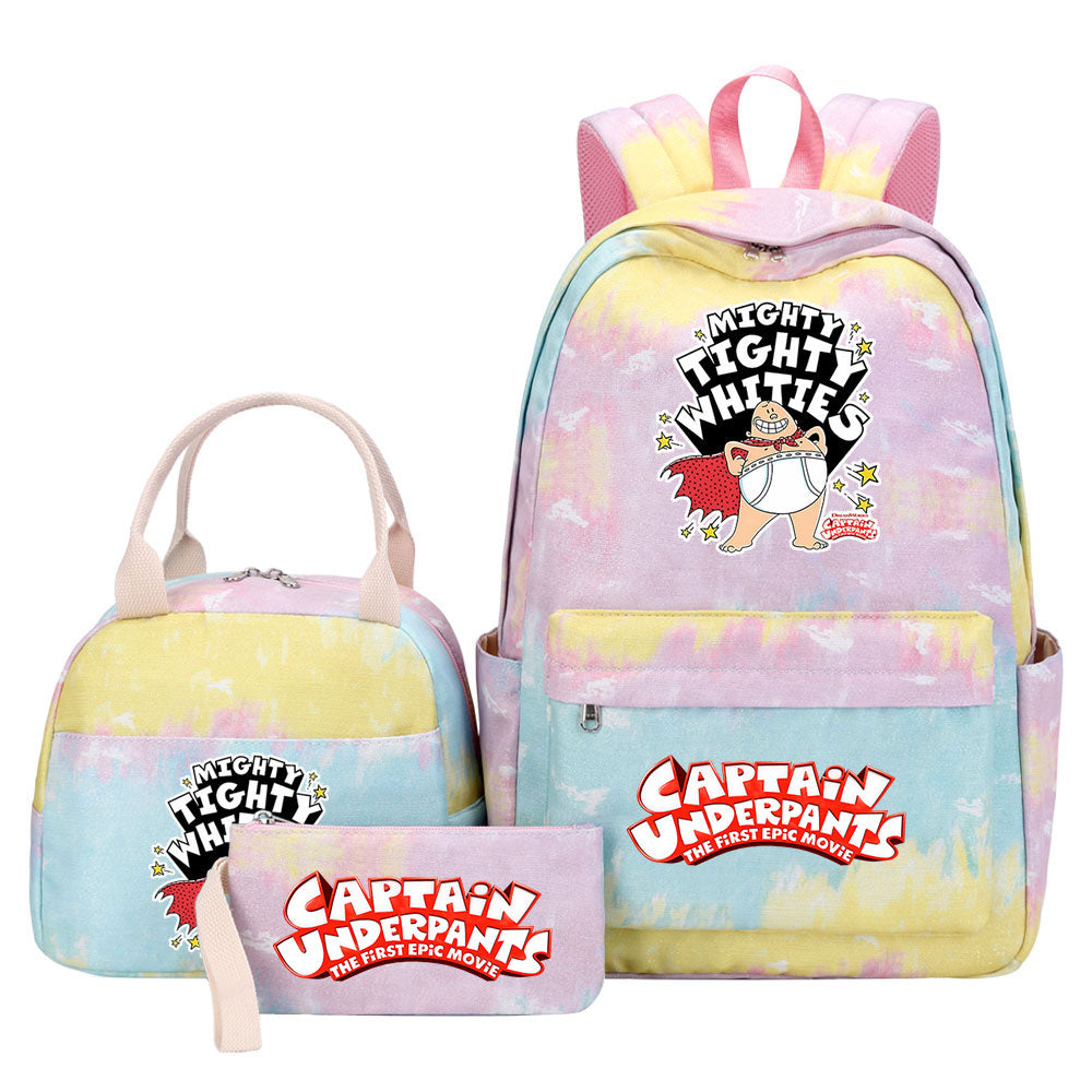 Captain Underpants Pink Starry Sky SchoolBag Backpack Lunch Box Bag Book Pencil Bags 3pcs Set