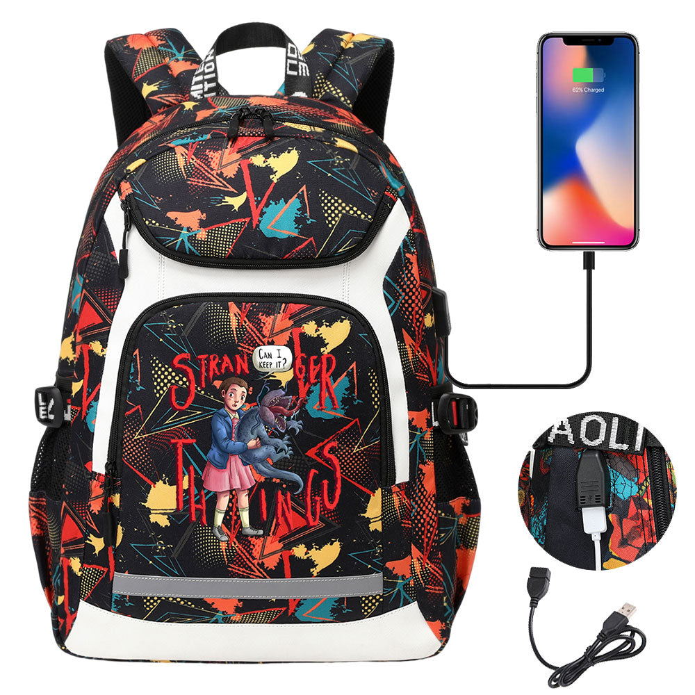 Strangers Things El USB Charging Backpack School NoteBook Laptop Travel Bags