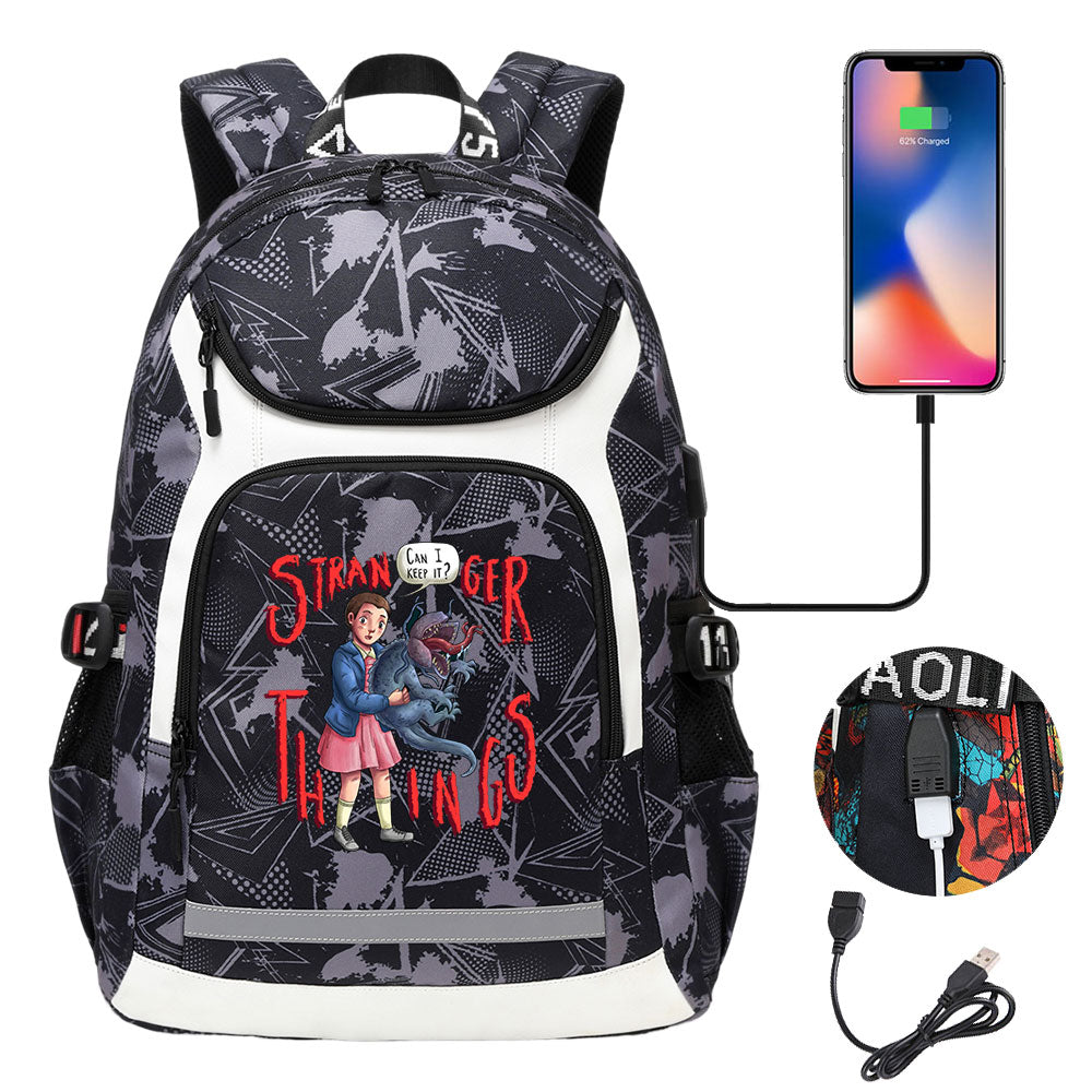 Strangers Things El USB Charging Backpack School NoteBook Laptop Travel Bags