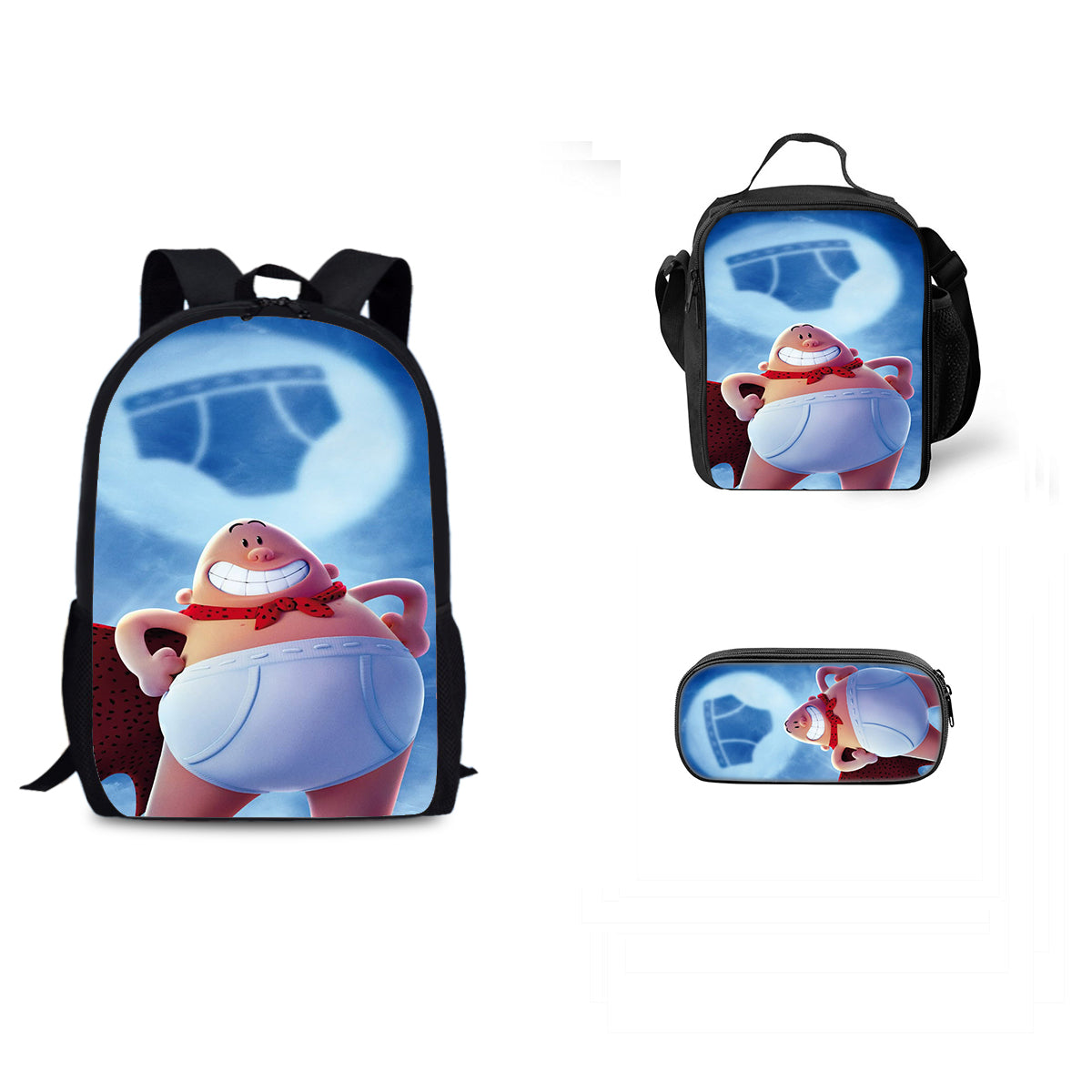 Captain Underpants Schoolbag Backpack Lunch Bag Pencil Case 3pcs Set Gift for Kids Students