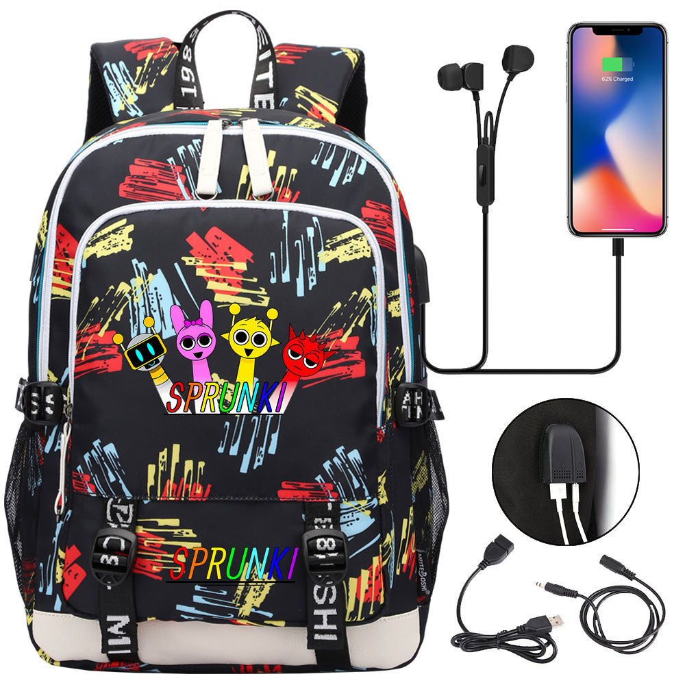 Sprunki USB Charging Backpack School Note Book Laptop Travel Bags