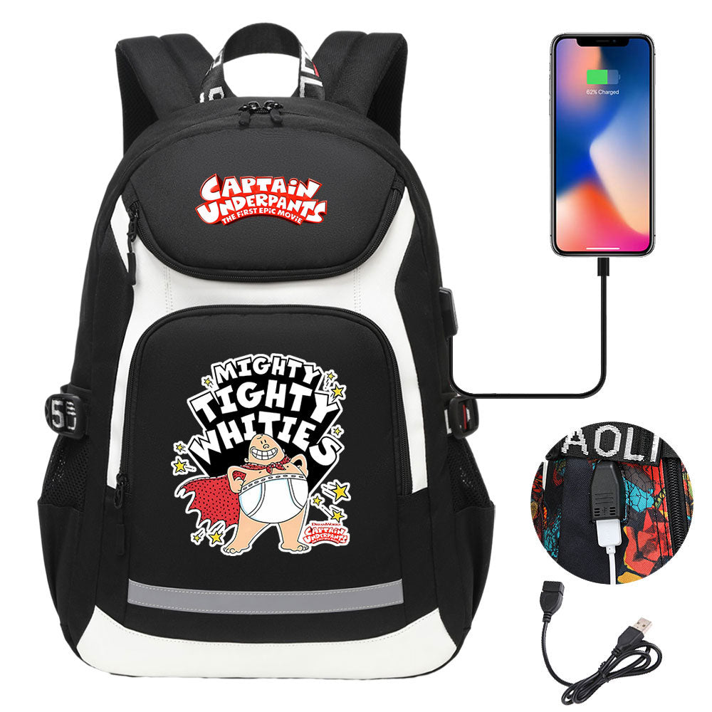 Captain Underpants USB Charging Backpack School NoteBook Laptop Travel Bags