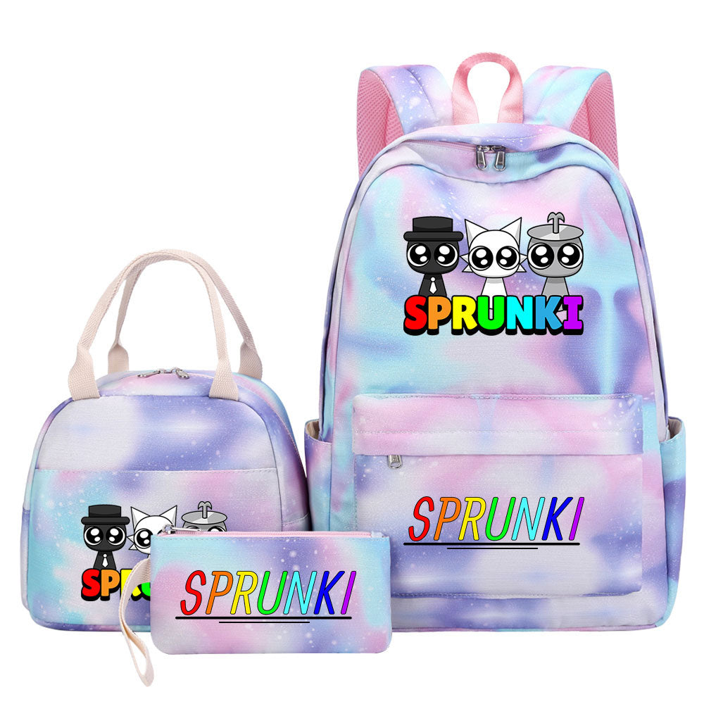 Sprunki Pink Starry Sky SchoolBag Backpack Lunch Box Bag Book Pencil Bags 3pcs Set