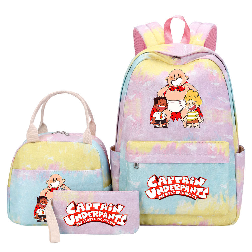 Captain Underpants Pink Starry Sky SchoolBag Backpack Lunch Box Bag Book Pencil Bags 3pcs Set