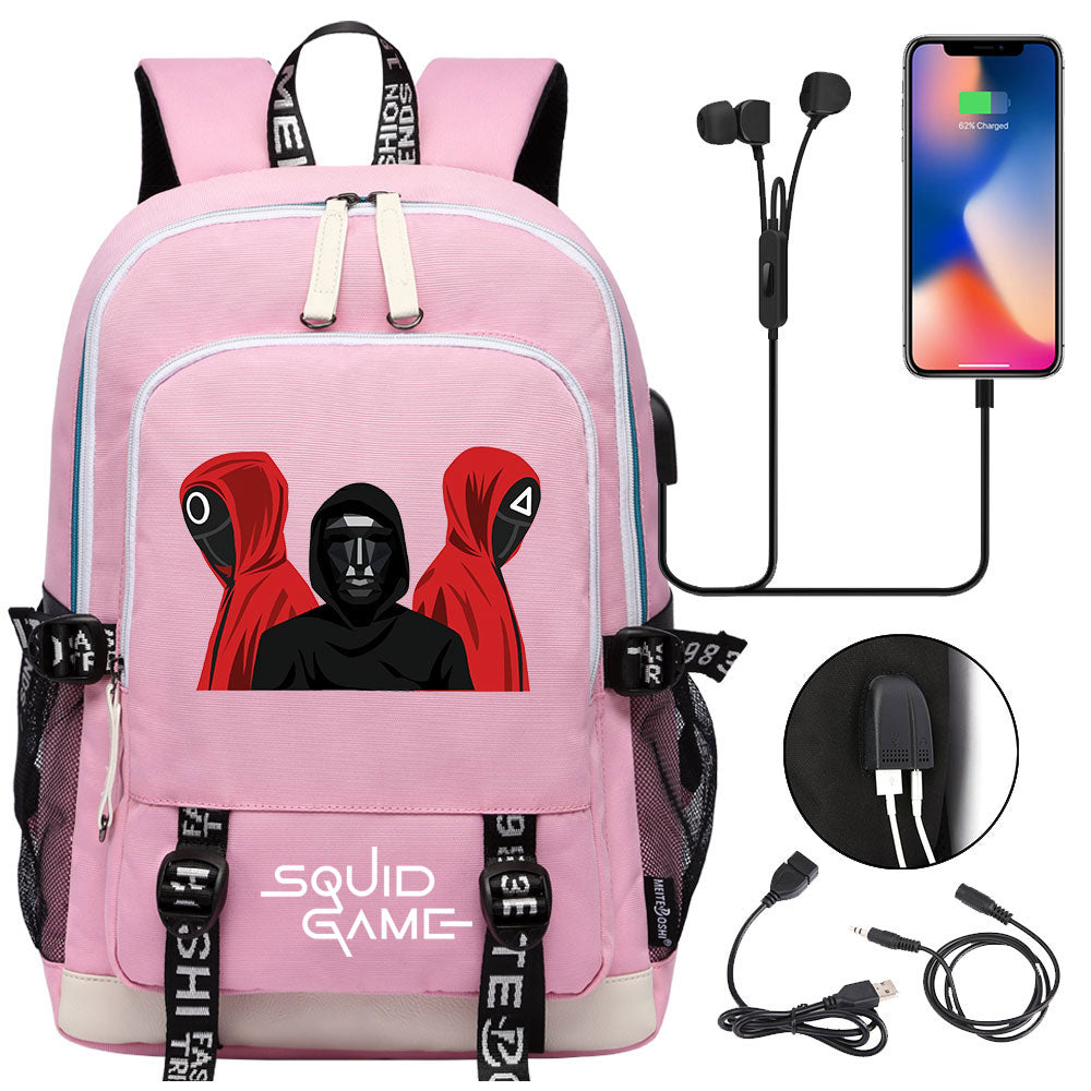 Squid Game USB Charging Backpack School Note Book Laptop Travel Bags