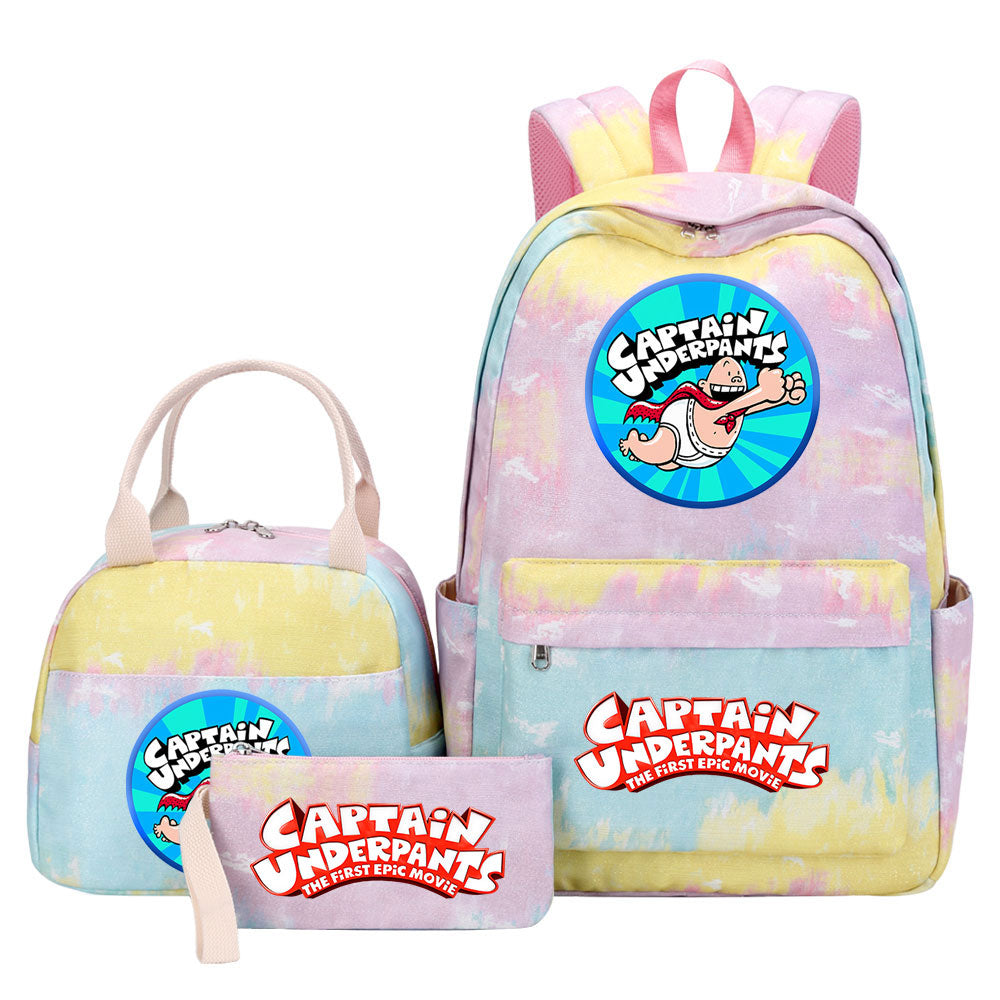 Captain Underpants Pink Starry Sky SchoolBag Backpack Lunch Box Bag Book Pencil Bags 3pcs Set