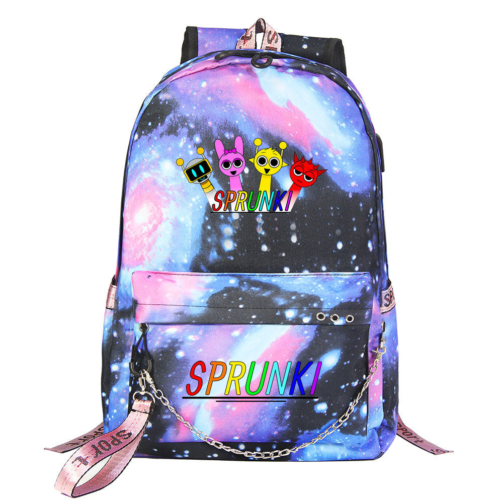 Sprunki USB Charging Backpack Shoolbag Notebook Bag Gifts for Kids Students