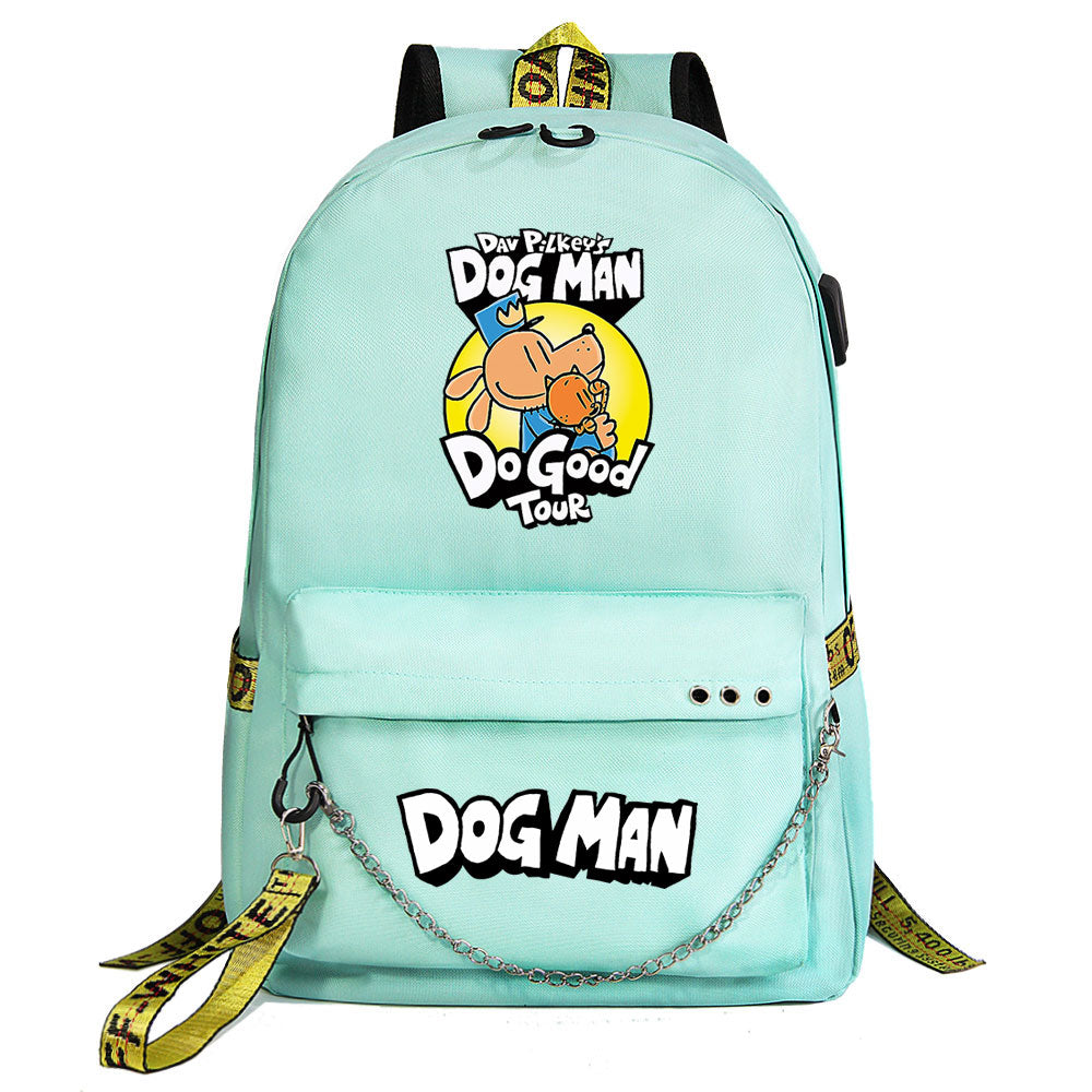Dog Man USB Charging Backpack Shoolbag Notebook Bag Gifts for Kids Students