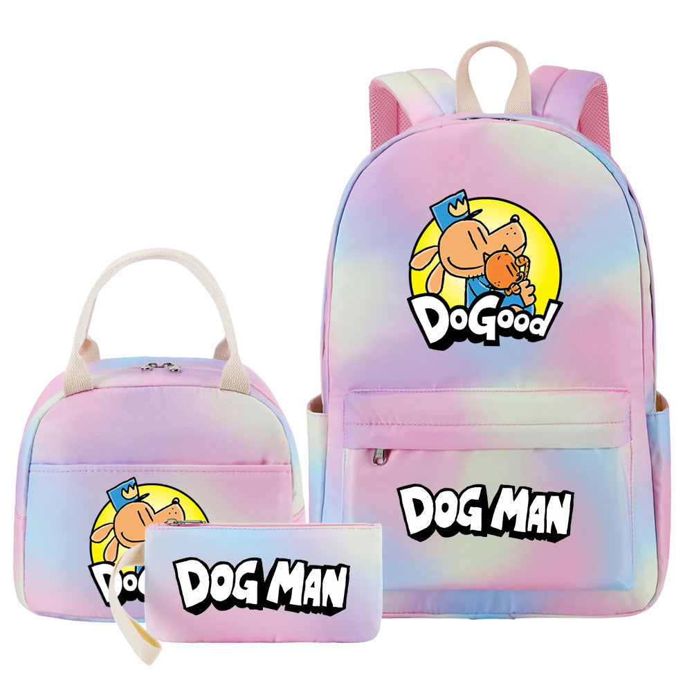 Dog Man Pink Starry Sky SchoolBag Backpack Lunch Box Bag Book Pencil Bags 3pcs Set