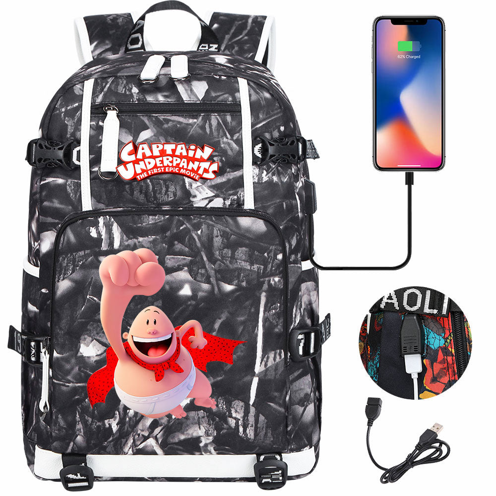 Captain Underpants USB Charging Backpack School NoteBook Laptop Travel Bags