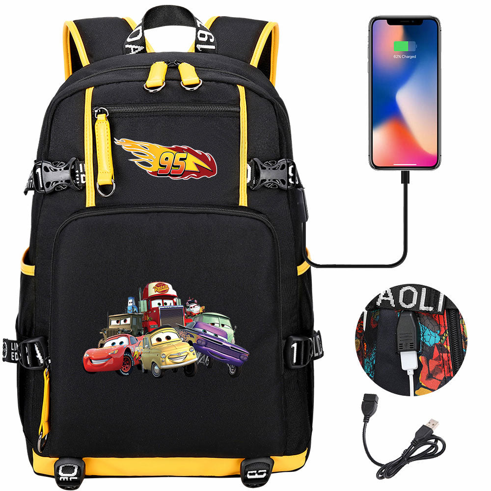 Cars Lightning USB Charging Backpack School NoteBook Laptop Travel Bags