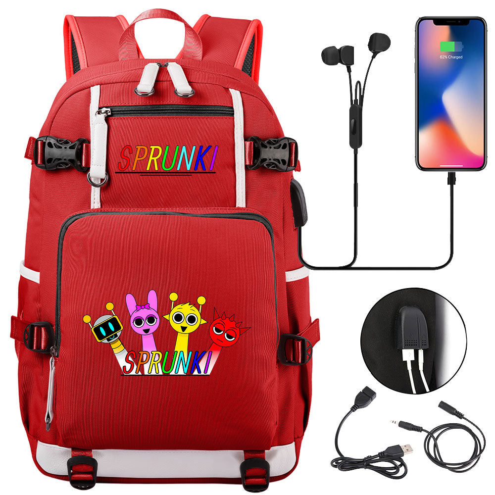 Sprunki USB Charging Backpack School NoteBook Laptop Travel Bags