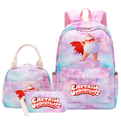 Captain Underpants Pink Starry Sky SchoolBag Backpack Lunch Box Bag Book Pencil Bags 3pcs Set