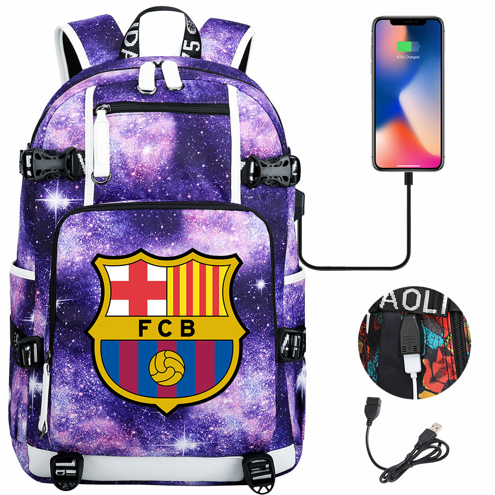 Barcelona Football Club  USB Charging Backpack School NoteBook Laptop Travel Bags