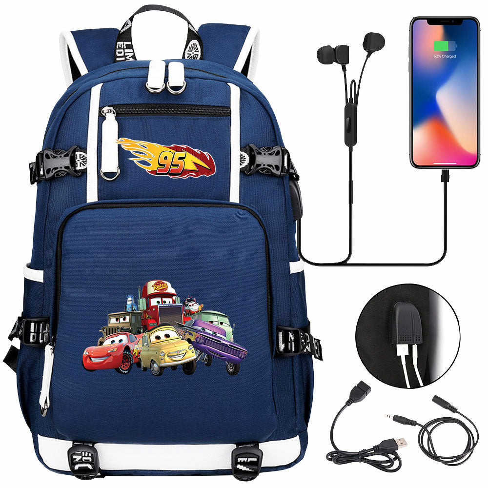 Cars Lightning USB Charging Backpack School NoteBook Laptop Travel Bags