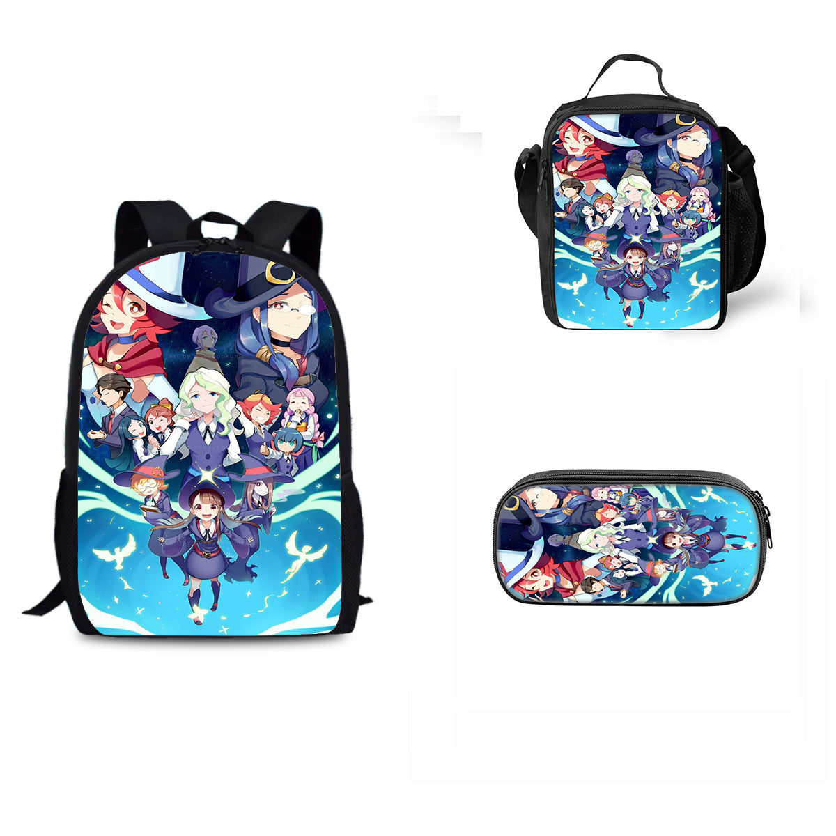 Little Witch Academia Schoolbag Backpack Lunch Bag Pencil Case 3pcs Set Gift for Kids Students